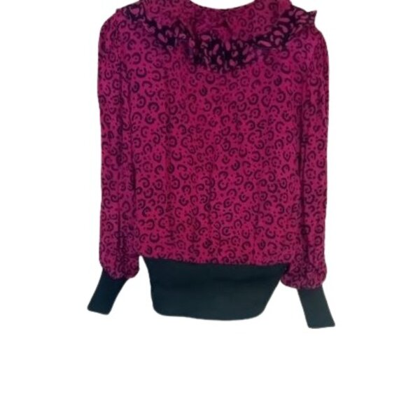 Vintage Assorti  X Susan Fries Blouse Purple Leopard Print Ruffled Fitted Hem S - Picture 3 of 4
